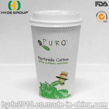 Disposable Ripple Wall Hot Paper Cup with Lid Cover